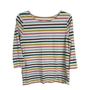 St Johns Bay Womens Shirt Size Petite Small Green Pink Stripes Button Knit Top